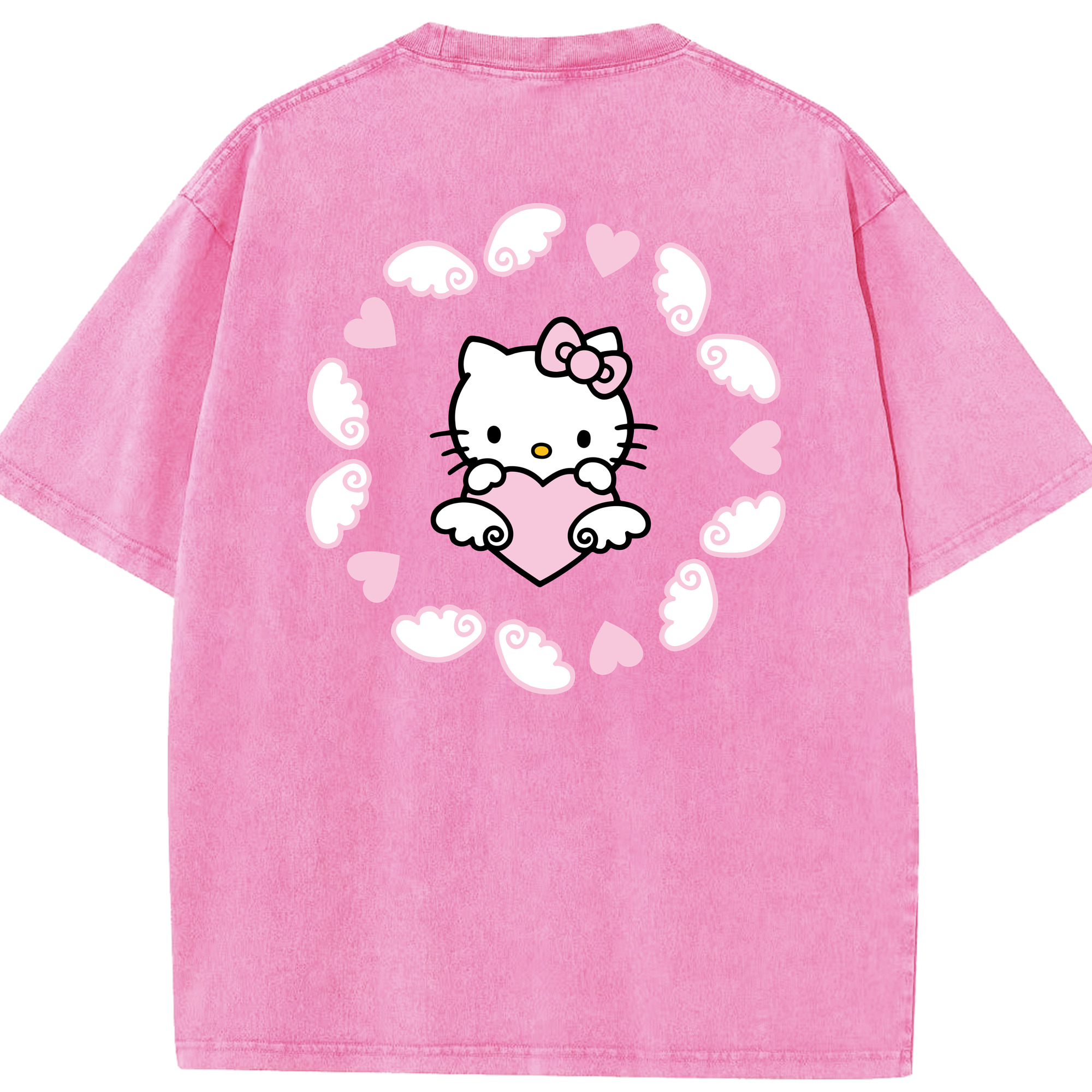 （画像用） Hello Kitty ハローキティ 綿100% ヴィンテージ風 半袖Tシャツ（背面プリント）